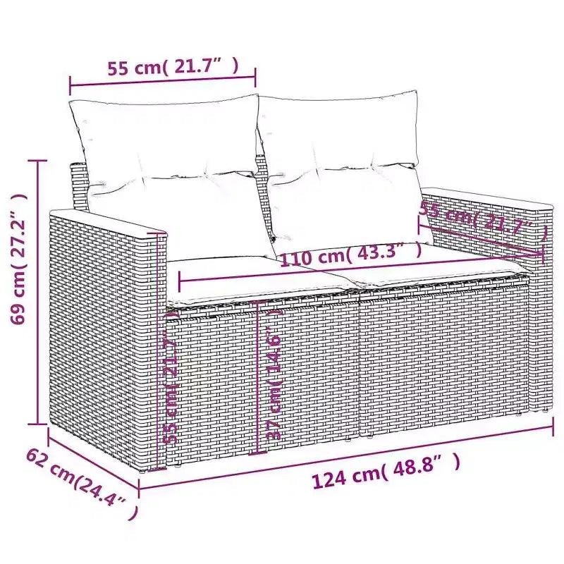 vidaXL 10 Piece Patio Sofa Set with Cushions Grey Poly Rattan (US only)