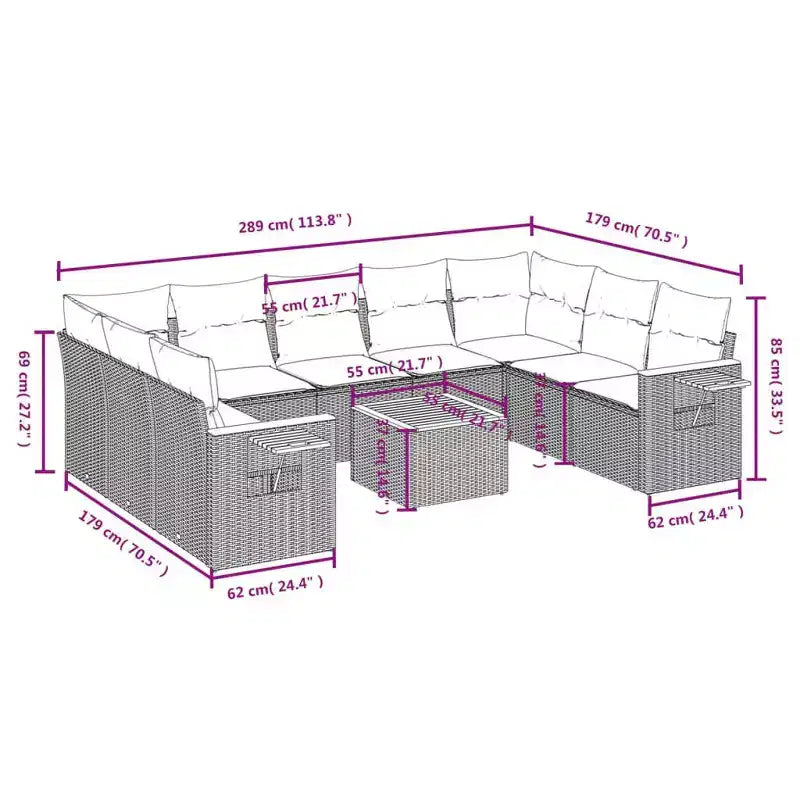 vidaXL 10 Piece Patio Sofa Set with Cushions Grey Poly Rattan (US only)