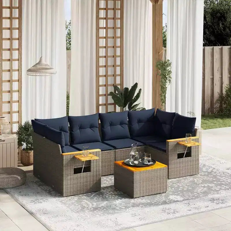 vidaXL 7 Piece Patio Sofa Set with Cushions Black Poly Rattan (US only)
