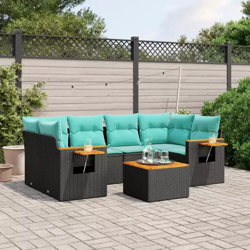 vidaXL 7 Piece Patio Sofa Set with Cushions Black Poly Rattan (US only)