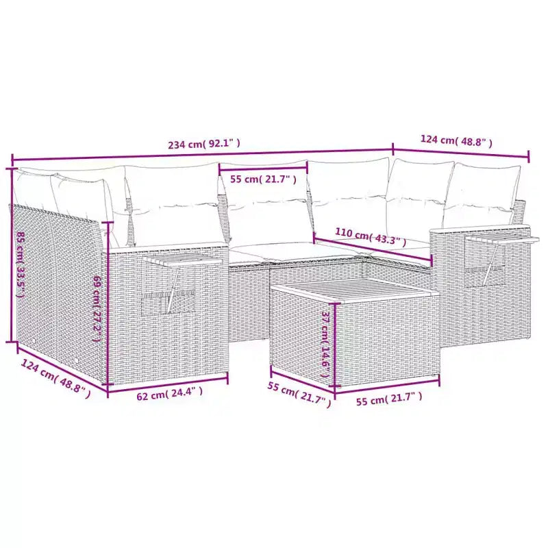 vidaXL 7 Piece Patio Sofa Set with Cushions Black Poly Rattan (US only)