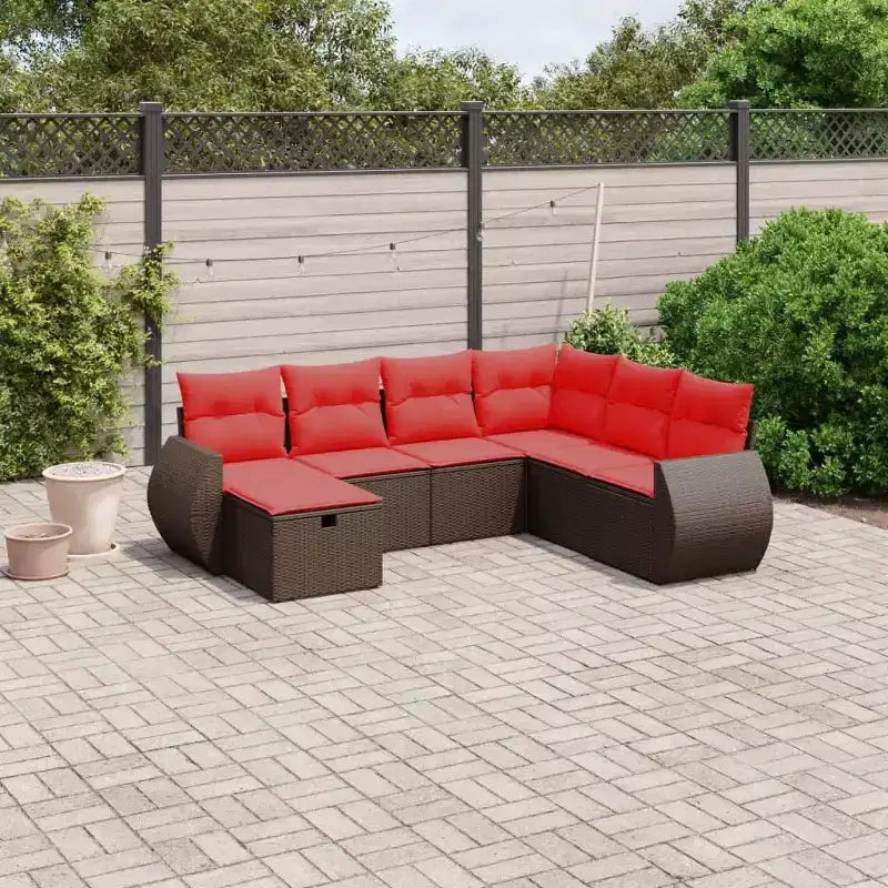 vidaXL Ensemble de canapés de jardin 7 pcs avec coussins résine tressée - Gris et bleu Sans table