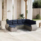 vidaXL Ensemble de canapés de jardin 7 pcs avec coussins résine tressée - Gris et bleu Sans table