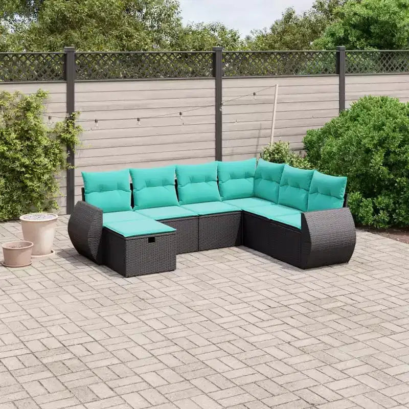 vidaXL Ensemble de canapés de jardin 7 pcs avec coussins résine tressée - Gris et bleu Sans table