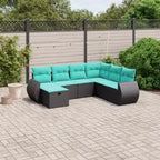 vidaXL Ensemble de canapés de jardin 7 pcs avec coussins résine tressée - Gris et bleu Sans table