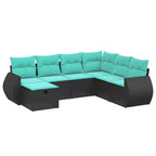 vidaXL Ensemble de canapés de jardin 7 pcs avec coussins résine tressée - Gris et bleu Sans table