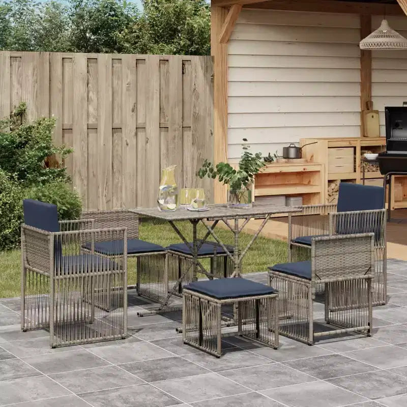 vidaXL Patio Dining Set with Cushions 7 Piece Poly Rattan Brown/Gray/Black
