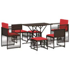 vidaXL Patio Dining Set with Cushions 7 Piece Poly Rattan Brown/Gray/Black