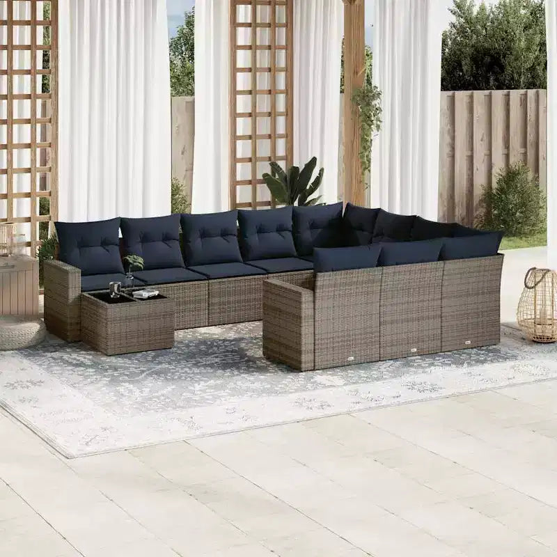 vidaXL 11 Piece Patio Sofa Set with Cushions, Poly Rattan Outdoor Sectional, Multiple Colors
