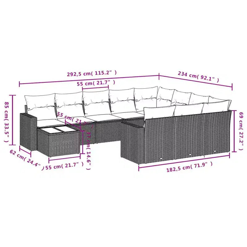 vidaXL 11 Piece Patio Sofa Set with Cushions, Poly Rattan Outdoor Sectional, Multiple Colors