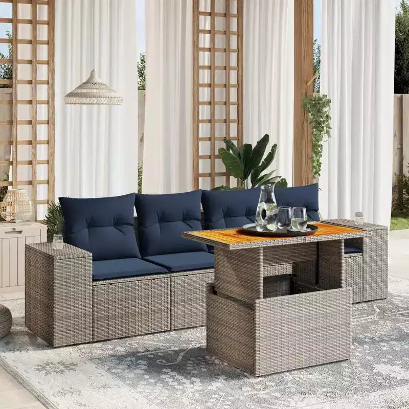 vidaXL 5 Piece Patio Sofa Set with Cushions Poly Rattan