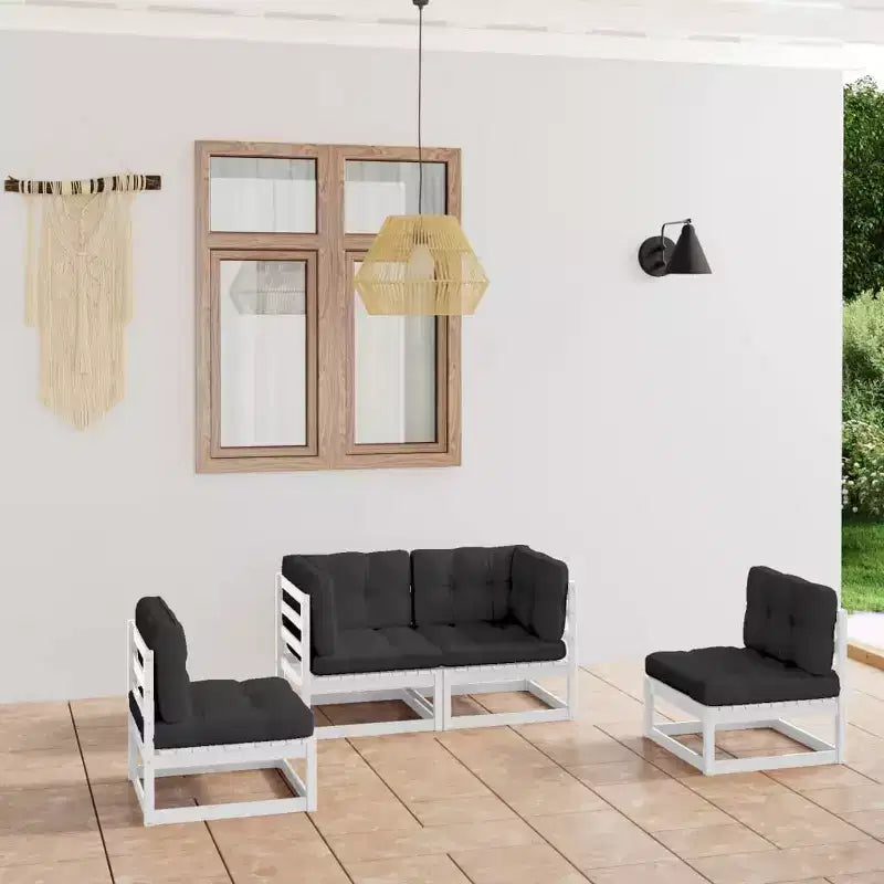 vidaXL Patio Furniture Set 4 Piece Outdoor Sectional Sofa Solid Wood Pine