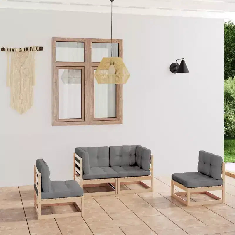 vidaXL Patio Furniture Set 4 Piece Outdoor Sectional Sofa Solid Wood Pine