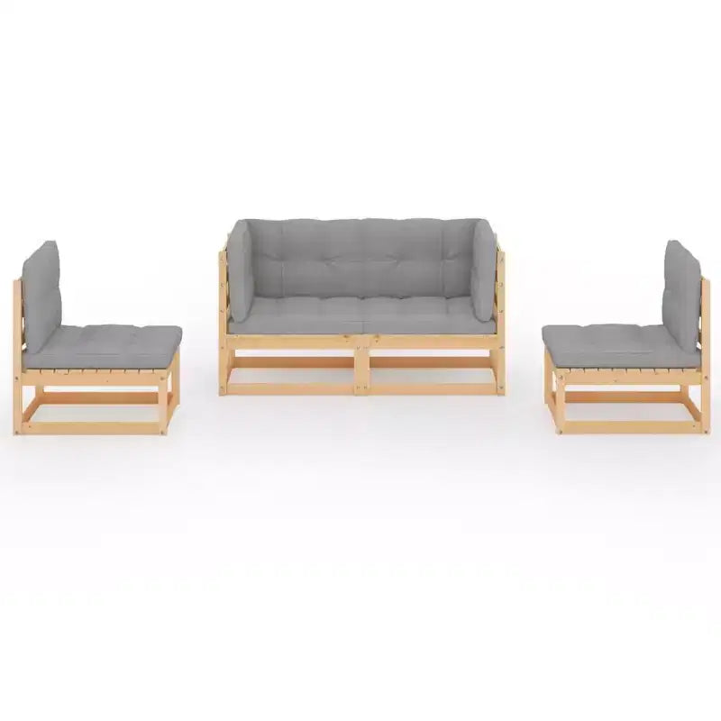 vidaXL Patio Furniture Set 4 Piece Outdoor Sectional Sofa Solid Wood Pine
