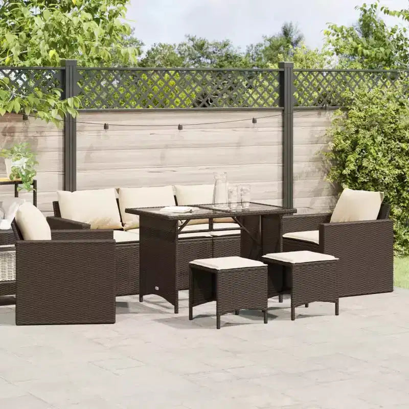 vidaXL Patio Sofa Set with Cushions, Table and Modular Sofas, 6 Piece Poly Rattan