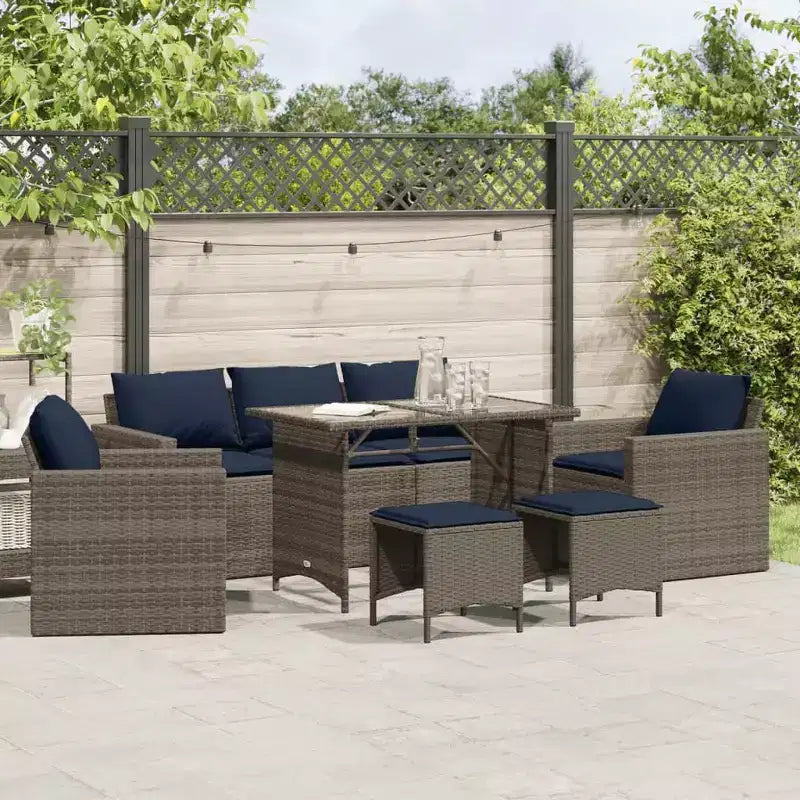 vidaXL Patio Sofa Set with Cushions, Table and Modular Sofas, 6 Piece Poly Rattan