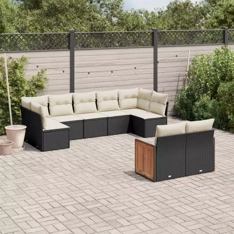 vidaXL 9 Piece Patio Sofa Set with Cushions Beige Poly Rattan