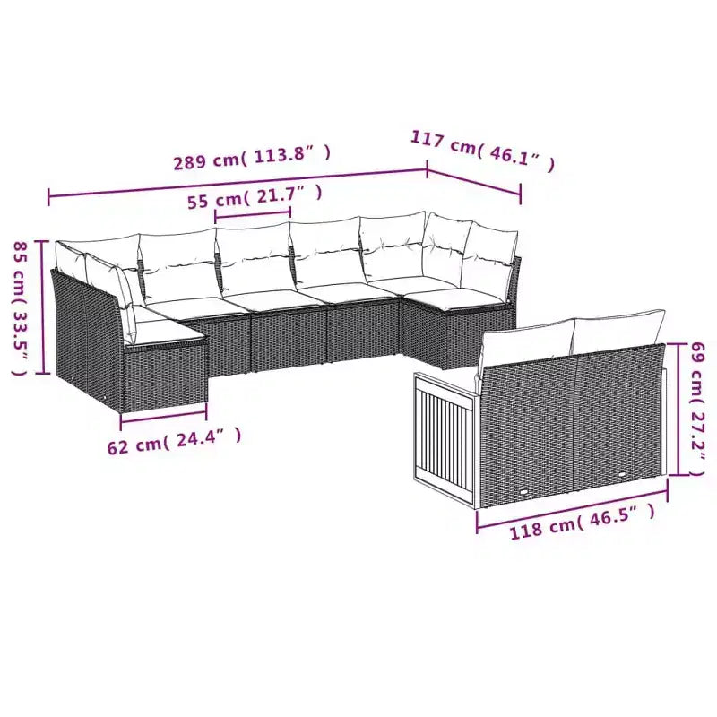 vidaXL 9 Piece Patio Sofa Set with Cushions Beige Poly Rattan
