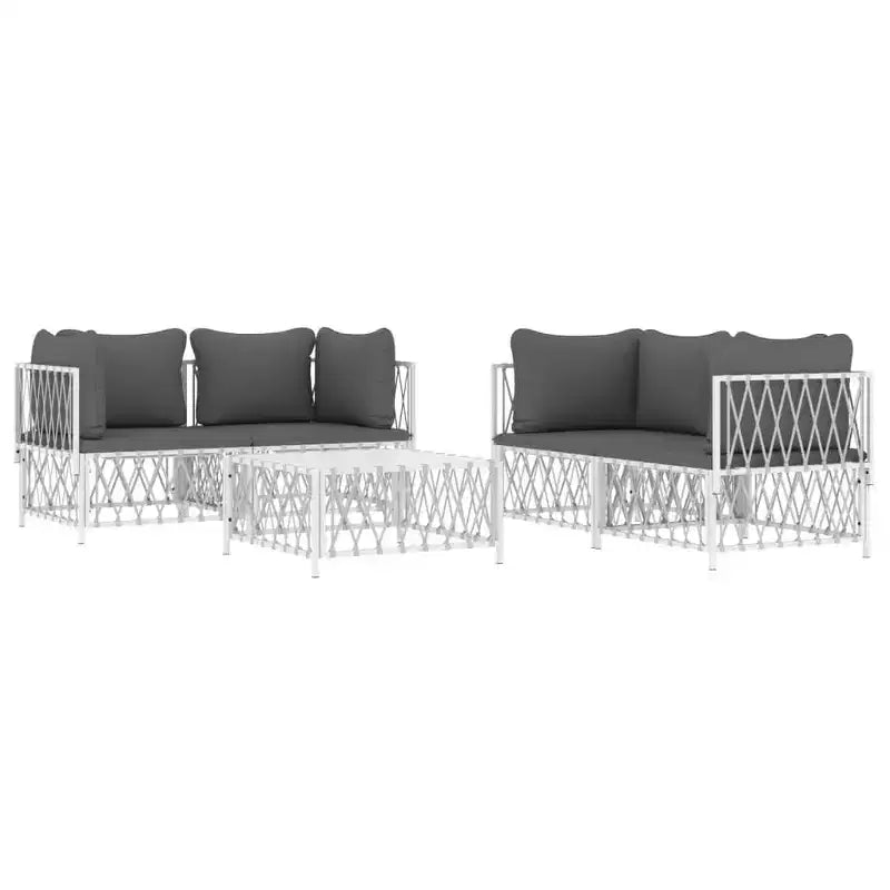 vidaXL 5 Piece Patio Lounge Set with Cushions White Steel