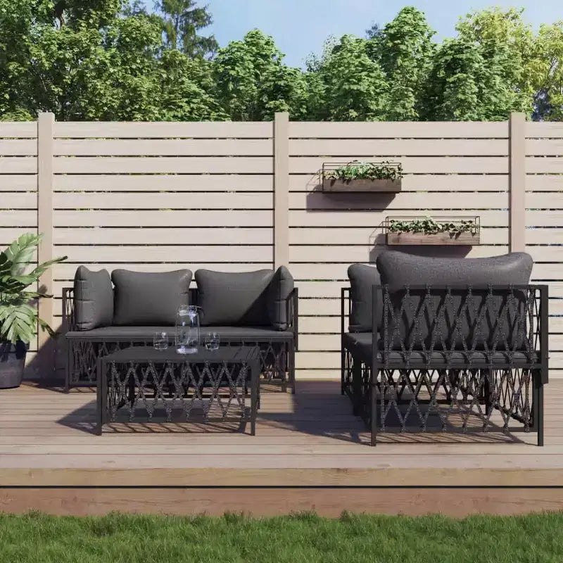 vidaXL 5 Piece Patio Lounge Set with Cushions White Steel