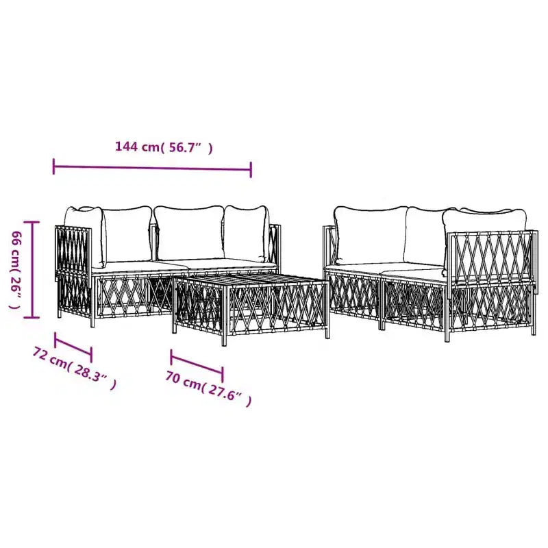 vidaXL 5 Piece Patio Lounge Set with Cushions White Steel