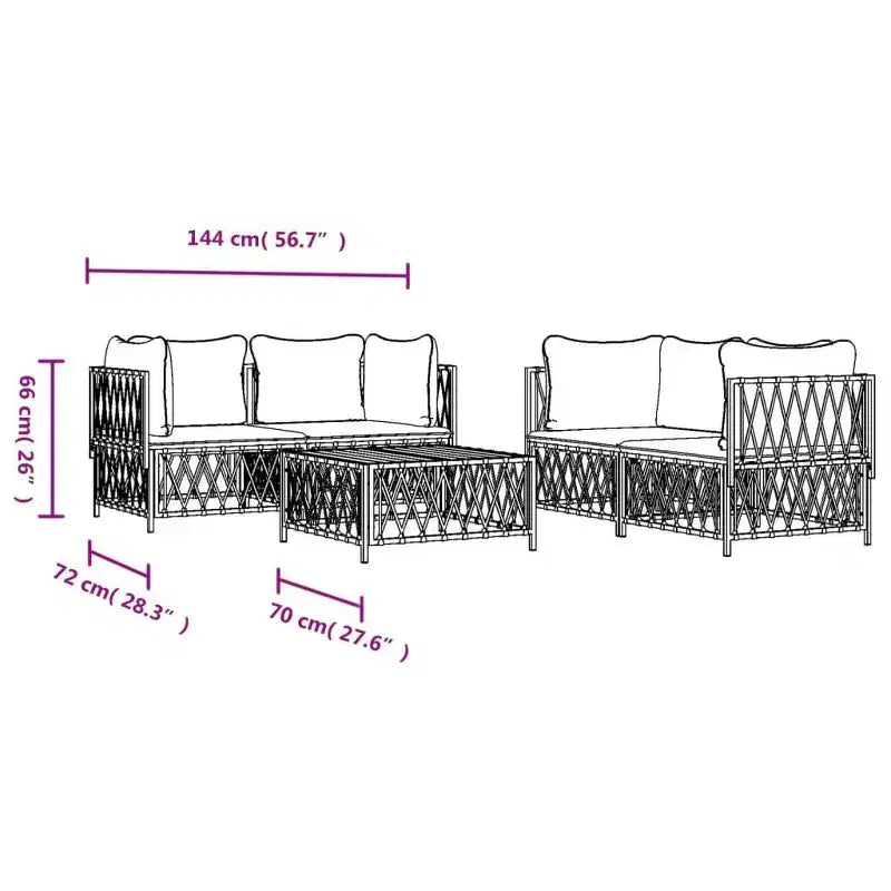 vidaXL 5 Piece Patio Lounge Set with Cushions White Steel