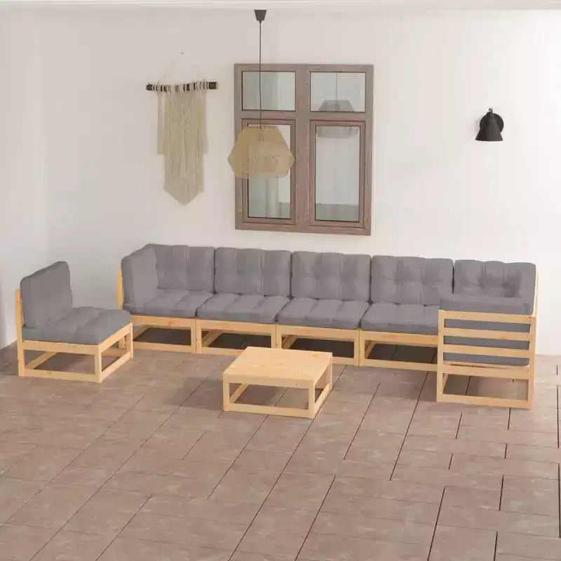 vidaXL 8 Piece Patio Lounge Set with Cushions Solid Wood Pine - White Yes