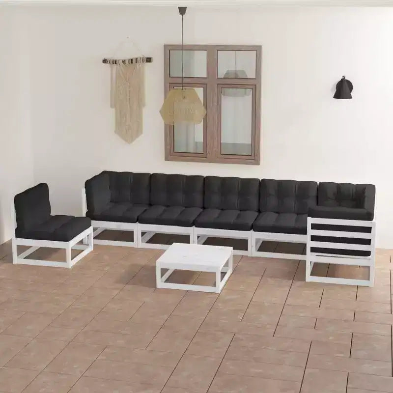 vidaXL 8 Piece Patio Lounge Set with Cushions Solid Wood Pine - White Yes