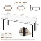 Dining Table for 6-8 People, Rustic Wave Irregular Edge Table with Thick MDF Top & Metal Frame, Waterproof Scratch-Resistant, VersatileMarble