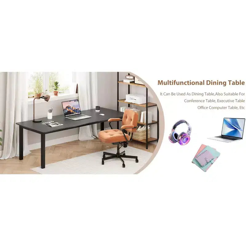 Dining Table for 6-8 People, Rustic Wave Irregular Edge Table with Thick MDF Top & Metal Frame, Waterproof Scratch-Resistant, VersatileMarble