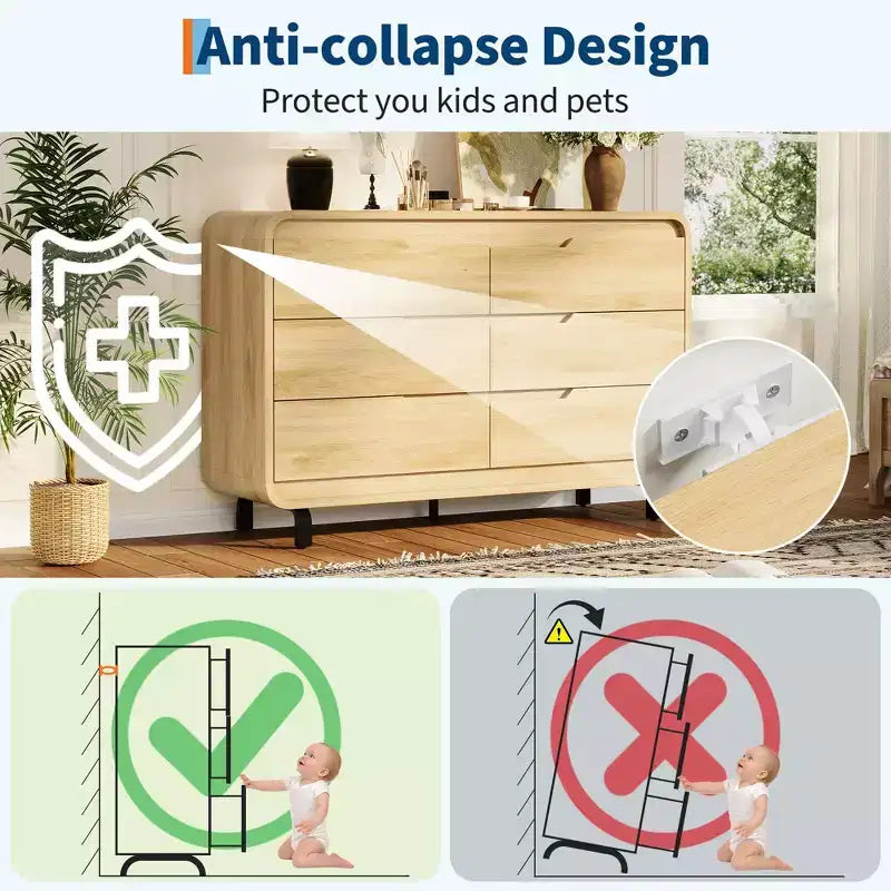 Commode à 6 tiroirs pour chambre à coucher, commode moderne en bois de 120 cm de large avec grand espace de rangement en bois, chiffonnier