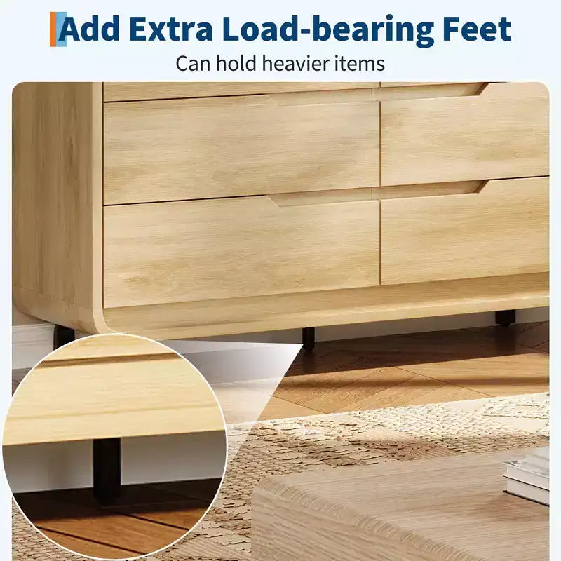 Commode à 6 tiroirs pour chambre à coucher, commode moderne en bois de 120 cm de large avec grand espace de rangement en bois, chiffonnier