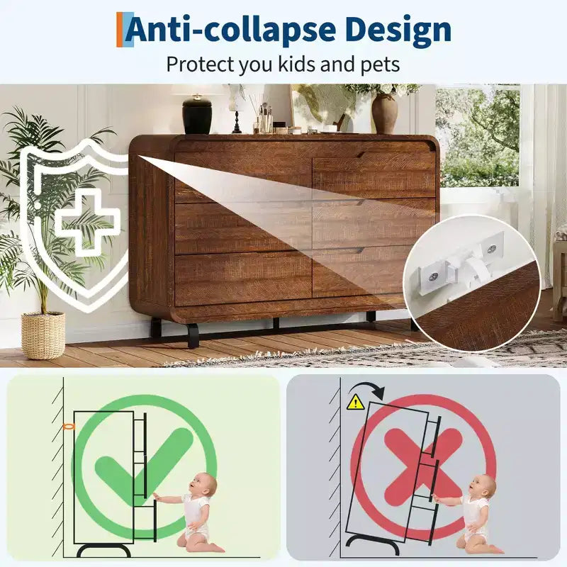 Commode à 6 tiroirs pour chambre à coucher, commode moderne en bois de 120 cm de large avec grand espace de rangement en bois, chiffonnier