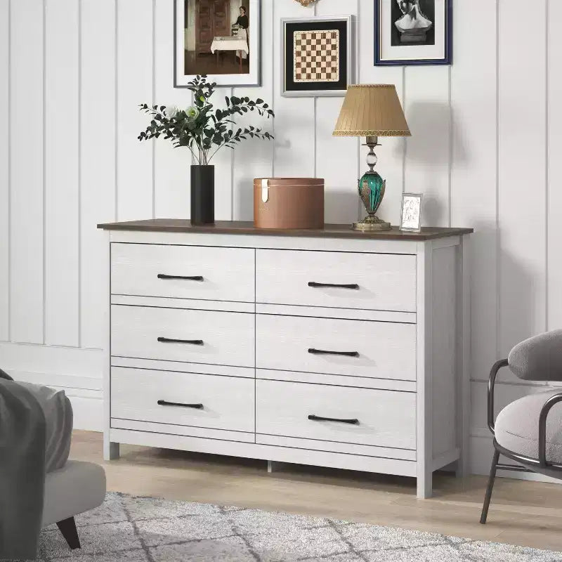 Galano 6-Drawer Dresser with Smooth-Glide Storage in Pearl White Oak 47 W