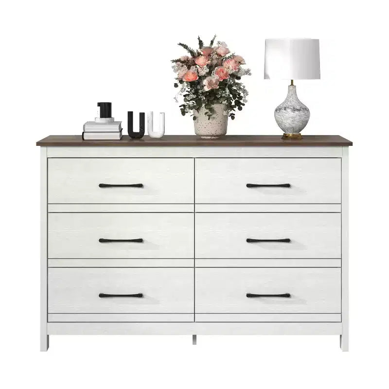 Galano 6-Drawer Dresser with Smooth-Glide Storage in Pearl White Oak 47 W