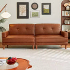 ATJafurn Canapé Moderne de Luxe en Cuir Marron de 240 cm Style Minimaliste et Moderne Cadre Robuste Surface Douce, Respirante et Facile à Nettoyer
