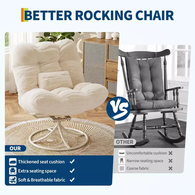 Fauteuil Papasan 360° pivotant et à bascule surdimensionné avec coussin moelleux de 16 cm, fauteuil de salon surdimensionné confortable pour intérieur/extérieur, fauteuil pivotant et à bascule style rotin