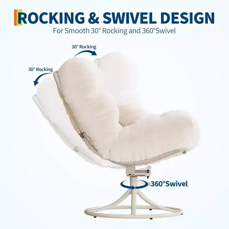Fauteuil Papasan 360° pivotant et à bascule surdimensionné avec coussin moelleux de 16 cm, fauteuil de salon surdimensionné confortable pour intérieur/extérieur, fauteuil pivotant et à bascule style rotin