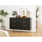 6 Drawers Dresser For Bedroom, Wood 6 Chest Of Drawer With Metal Handle, Curved Designed Storage Dresser For Home Office, Living Room, Bedroom Black