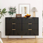 6 Drawers Dresser For Bedroom, Wood 6 Chest Of Drawer With Metal Handle, Curved Designed Storage Dresser For Home Office, Living Room, Bedroom Black