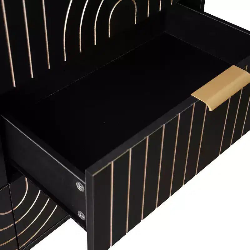 6 Drawers Dresser For Bedroom, Wood 6 Chest Of Drawer With Metal Handle, Curved Designed Storage Dresser For Home Office, Living Room, Bedroom Black