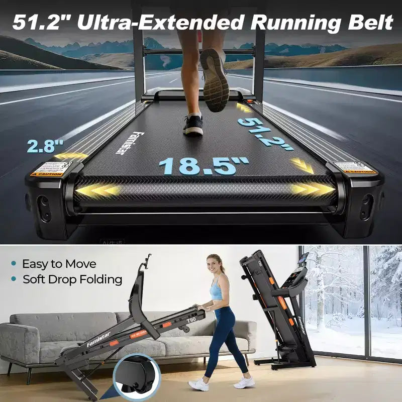 5HP Folding Treadmill 300-400lb Capacity with 20% Auto Incline, 12MPH Fast Speed, 96+5+3+1 Smart Program, APP Control, Walking Running Home Treadmill