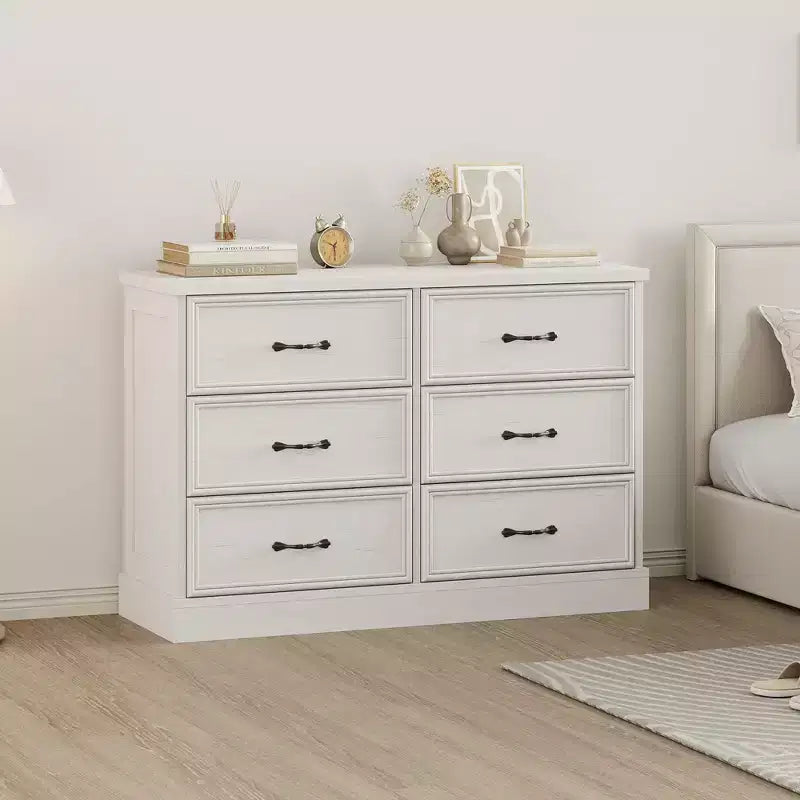 COZONY Commode de chevet à 6 tiroirs, meuble de rangement en bois avec tiroirs spacieux, organisateur de table d'appoint de chambre à coucher peu encombrant