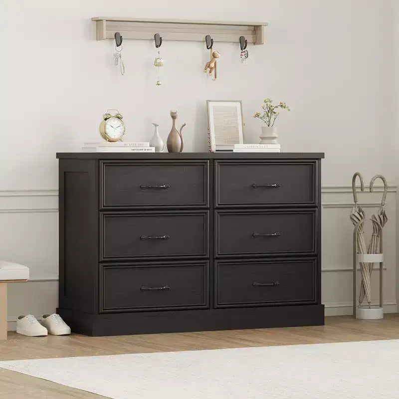 COZONY Commode de chevet à 6 tiroirs, meuble de rangement en bois avec tiroirs spacieux, organisateur de table d'appoint de chambre à coucher peu encombrant