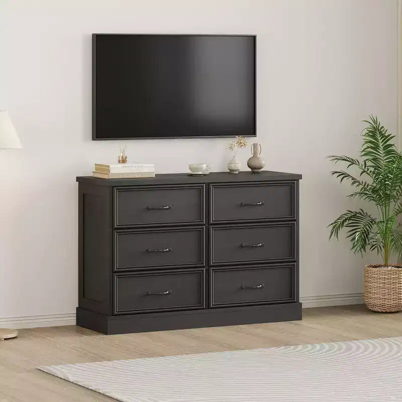 COZONY Commode de chevet à 6 tiroirs, meuble de rangement en bois avec tiroirs spacieux, organisateur de table d'appoint de chambre à coucher peu encombrant