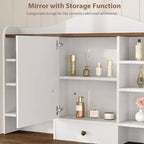 Acekool Vanity Desk with Mirror and Adjustable Lights, Dressing Table Set with Chair, 10 Drawers, 10 Shelves & Power Outlet for Bedroom