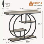 Sailvan 41.3 Industrial Sofa Table, 4-Tier Entryway Table with Circle Base & 1.7 Thick Top, Narrow Console Table with Storage