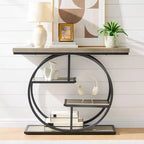 Sailvan 41.3 Industrial Sofa Table, 4-Tier Entryway Table with Circle Base & 1.7 Thick Top, Narrow Console Table with Storage