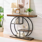 Sailvan 41.3 Industrial Sofa Table, 4-Tier Entryway Table with Circle Base & 1.7 Thick Top, Narrow Console Table with Storage