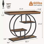 Sailvan 41.3 Industrial Sofa Table, 4-Tier Entryway Table with Circle Base & 1.7 Thick Top, Narrow Console Table with Storage
